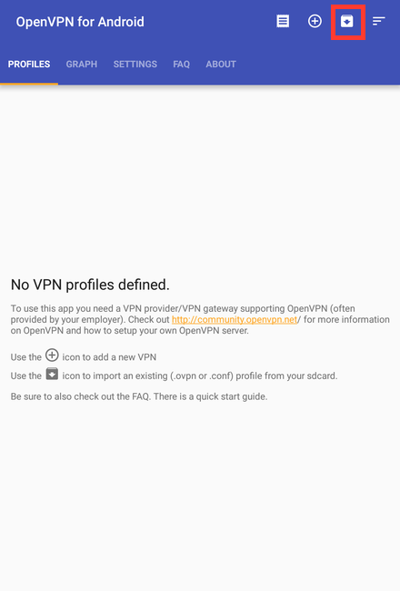 OpenVPN for Android import profile