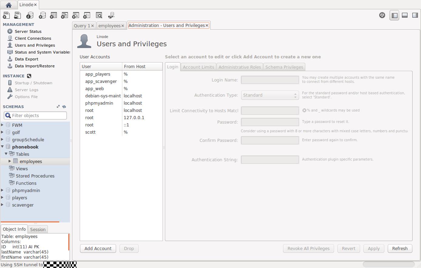 MySQL user management