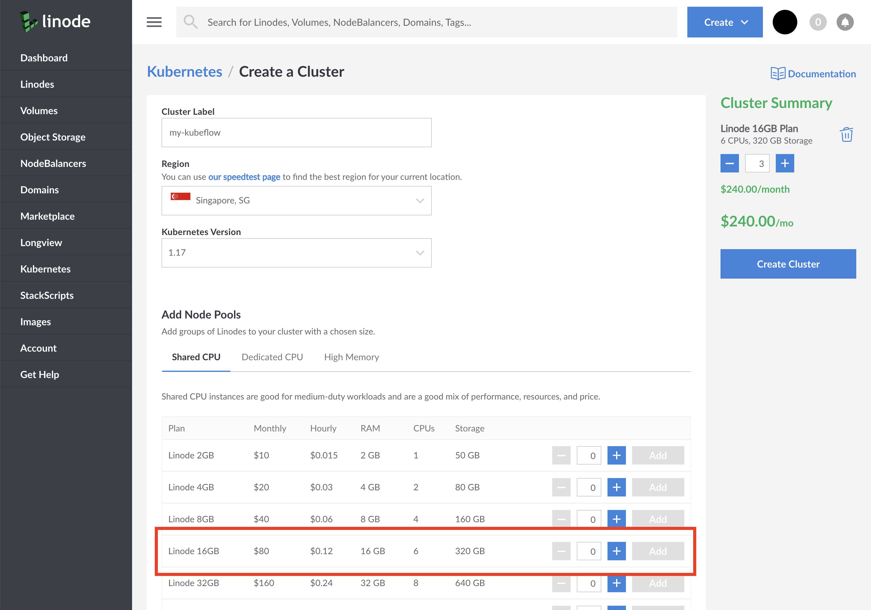 Creating a Kubernetes cluster on Linode