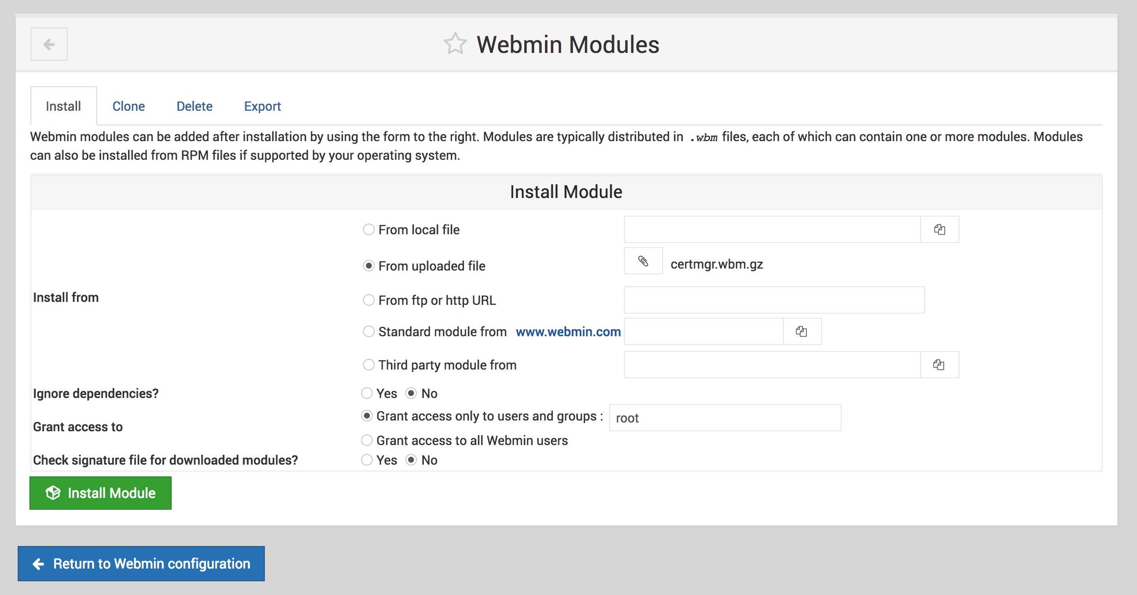 Install Module Menu Install Module Menu