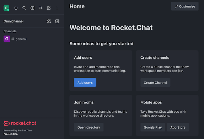 Rocket.Chat dashboard