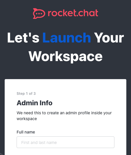 Rocket.Chat initial set up prompt
