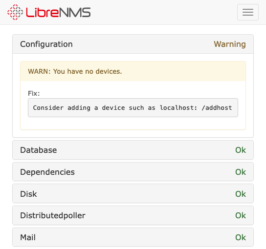 Страница проверки LibreNMS