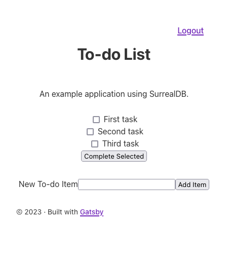 Example application listing to-do items