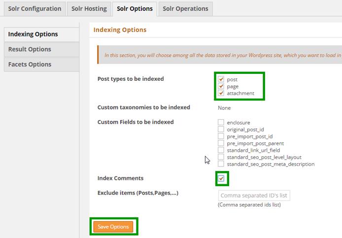 WPSolr Indexing Options