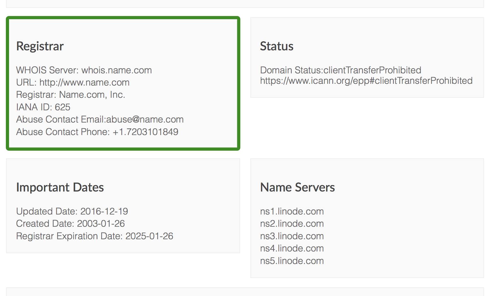 whois.icann.org lookup of nameservers for linode.com linode.com nameservers
