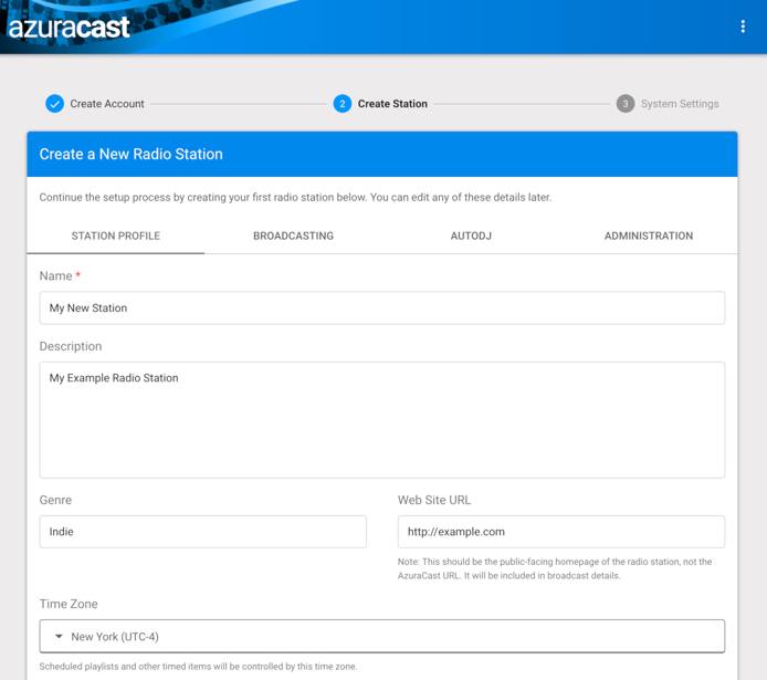 &ldquo;AzuraCast Create Station&rdquo;
