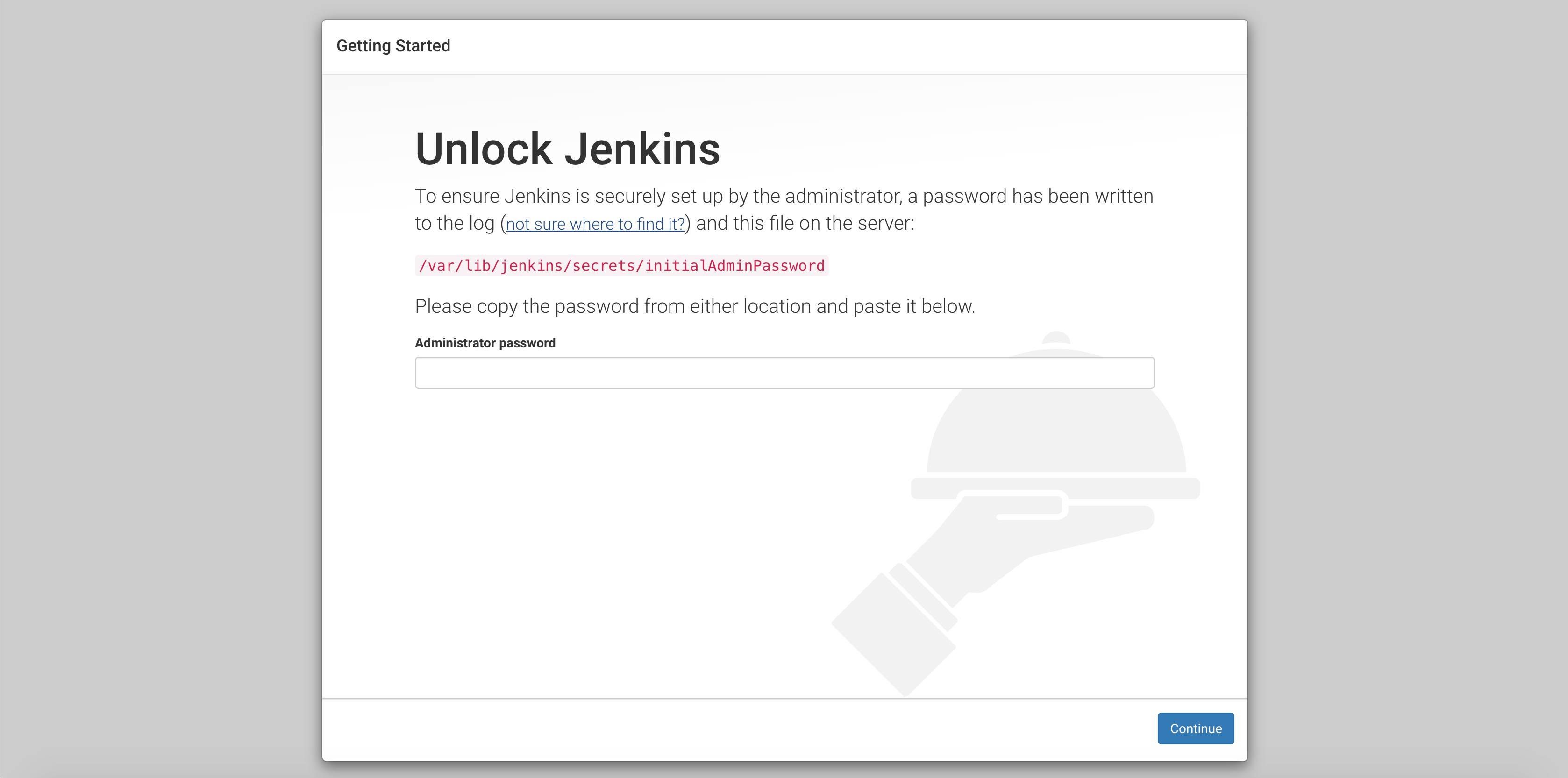 Log into Jenkins with your admin password Log into Jenkins with your admin password