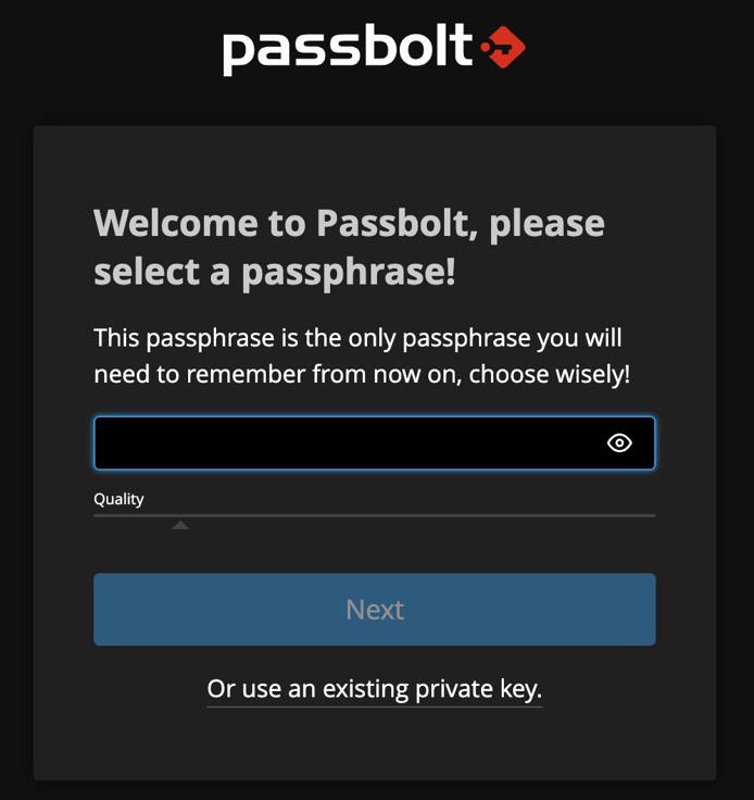 Screenshot of Passbolt Community Edition passphrase