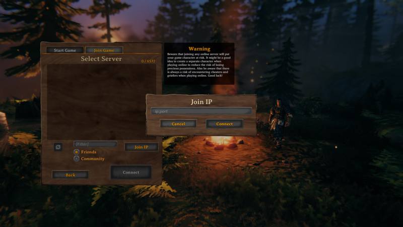 Valheim Select Server screen
