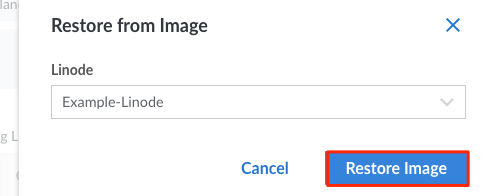The &lsquo;Restore from Image&rsquo; panel in the Cloud Manager