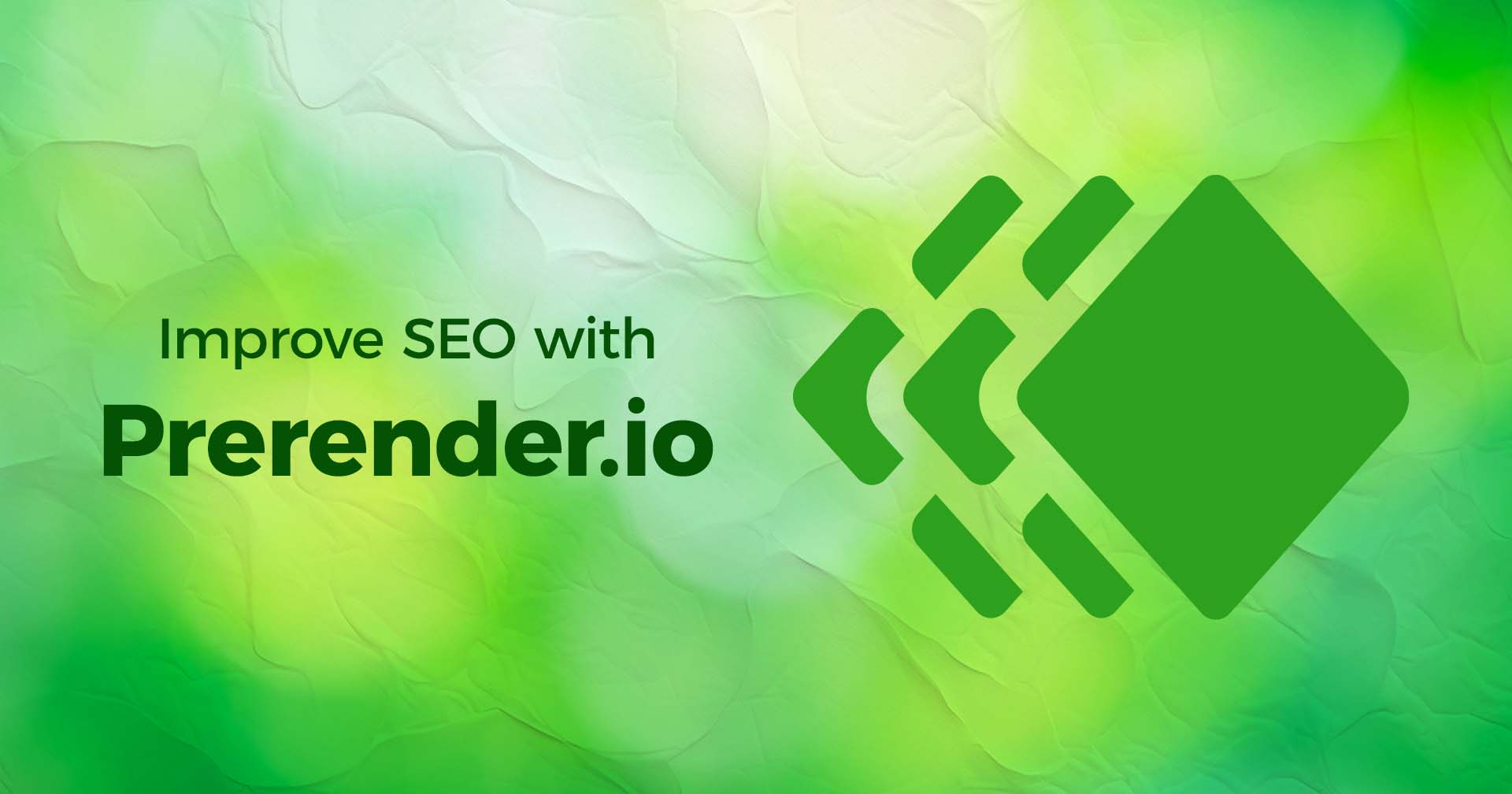 Le logo de Prerender avec le texte &quot;Improve SEO with Prerender.io&quot; (Améliorez votre référencement avec Prerender.io)